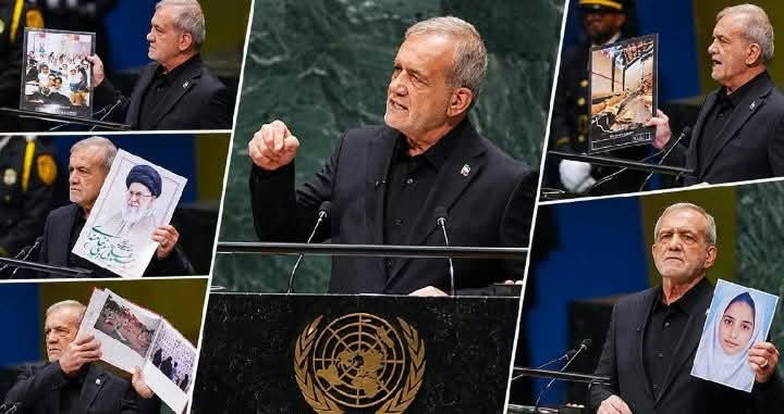 Pezeşkiyan’dan BM kürsüsünde Trump’a fotoğraflarla cevap: Biz terörün mağduru olduk...