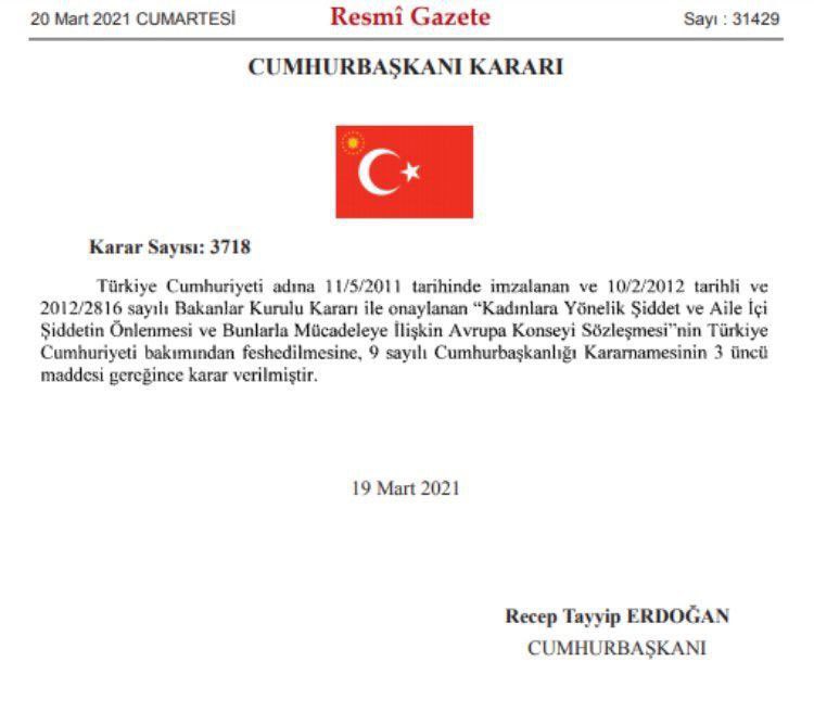 resmi gazete istanbul sözleşmesi 319a1